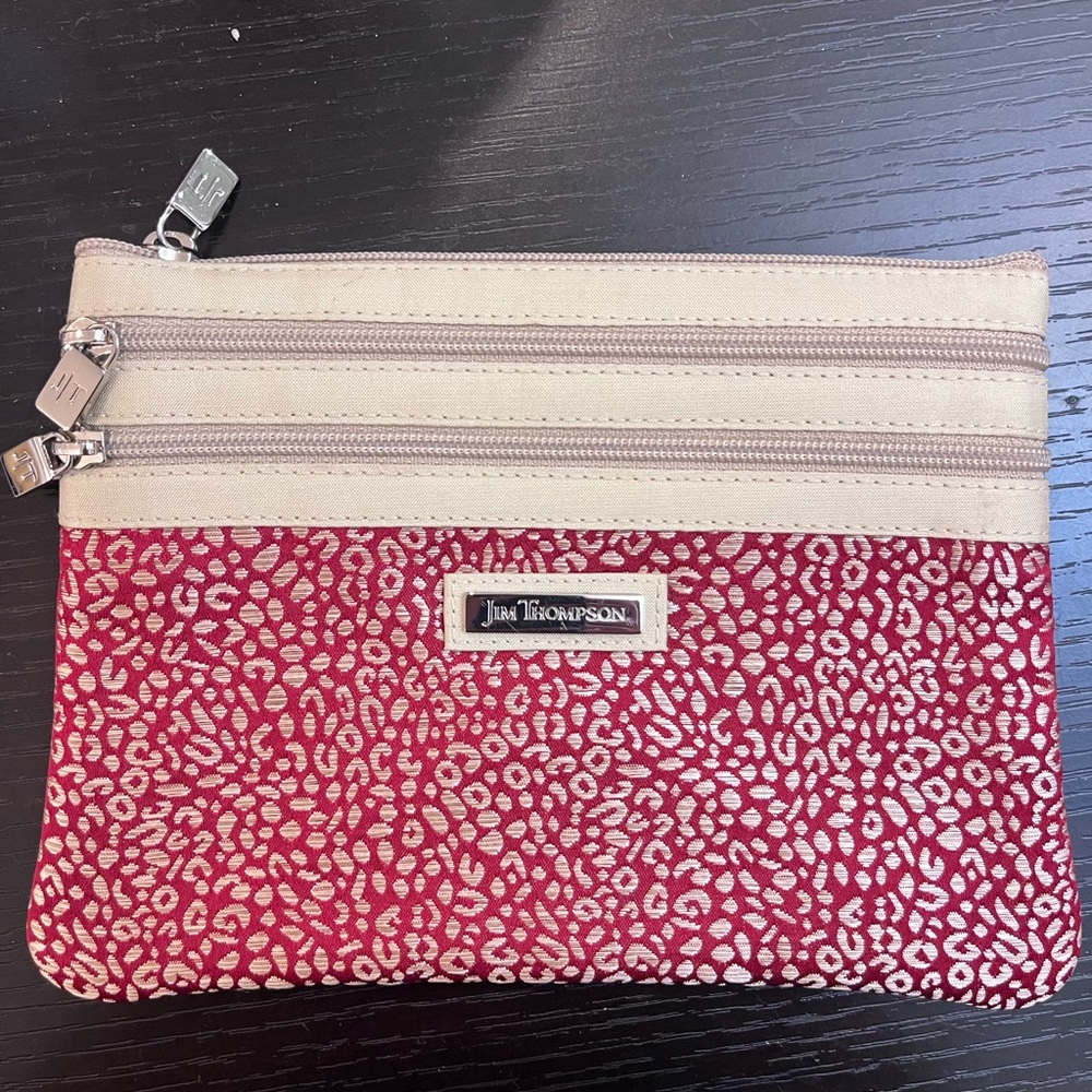 Jim Thompson Red and Cream Cosmetic Bag with Dual Compartments